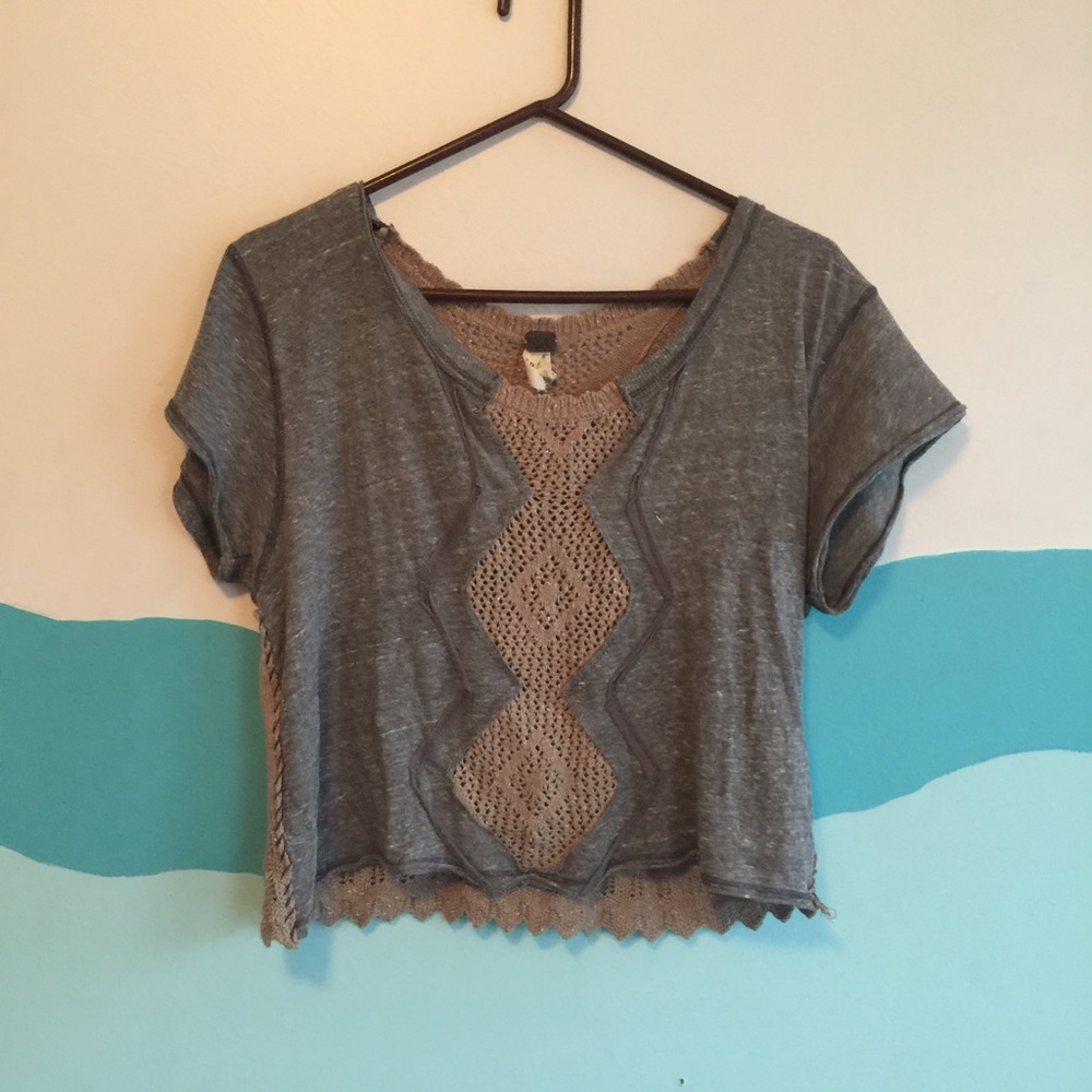 We The Free Crochet Knit Two Tone Top XS